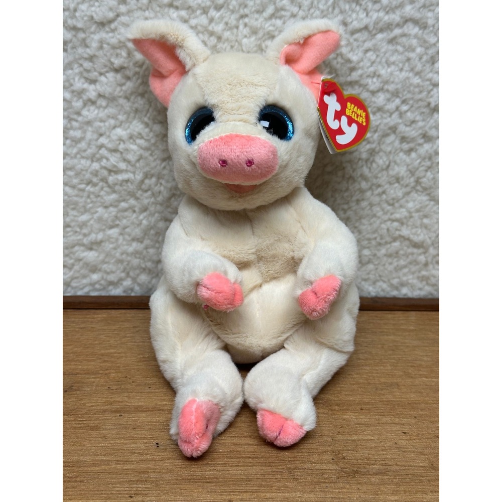 Ty Beanie Bellies Penelope Pig Plush Cream Pink Glitter Eyes 8 inch 40562